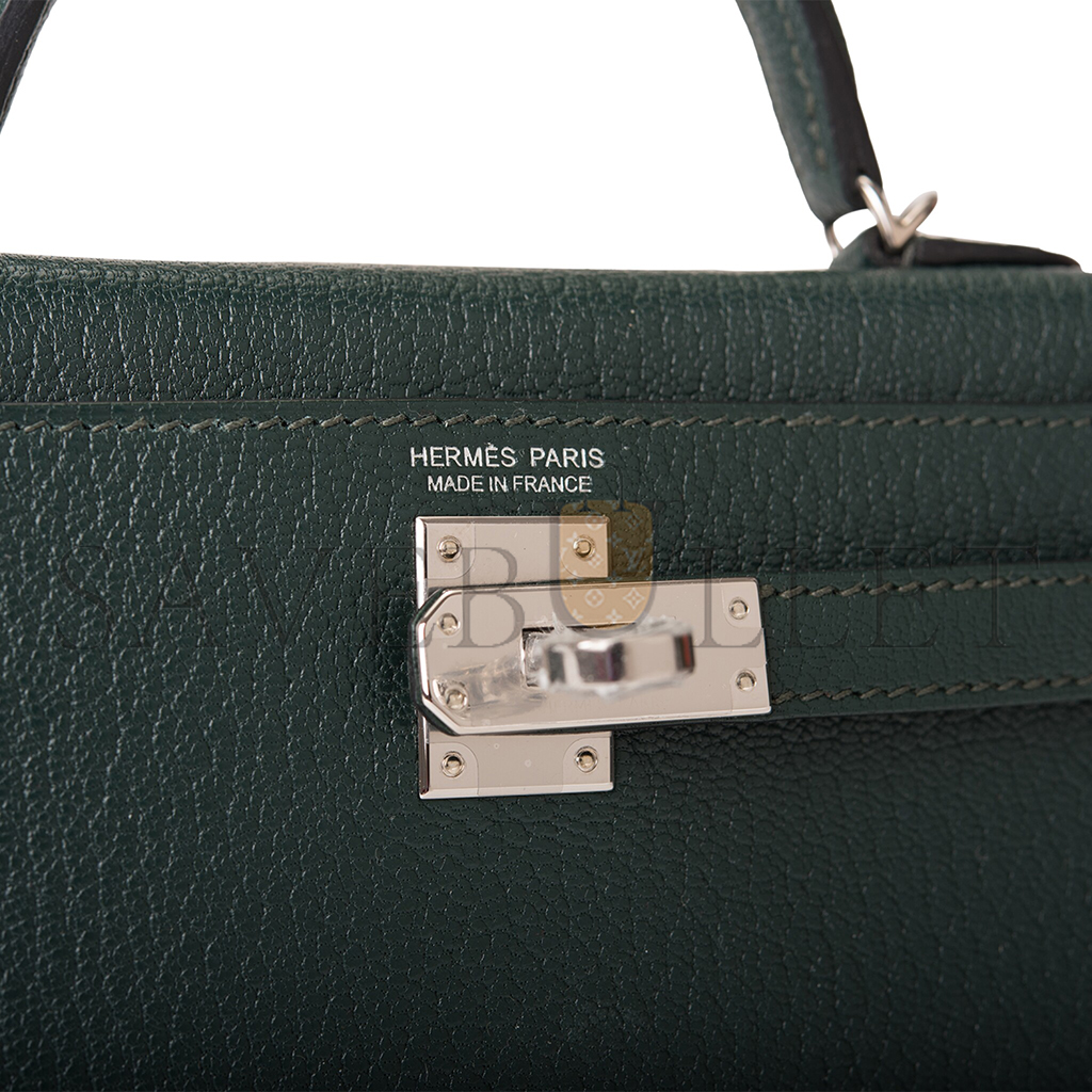 hermÈs master sellier kelly ii chevre leather titan green with N0*Hern blue inside (19*12*5.5cm)